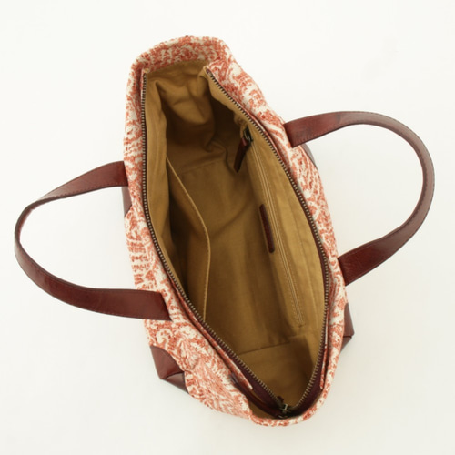 綿x水牛革】コンビ素材ペイズリー柄のトートバッグSサイズ M9141