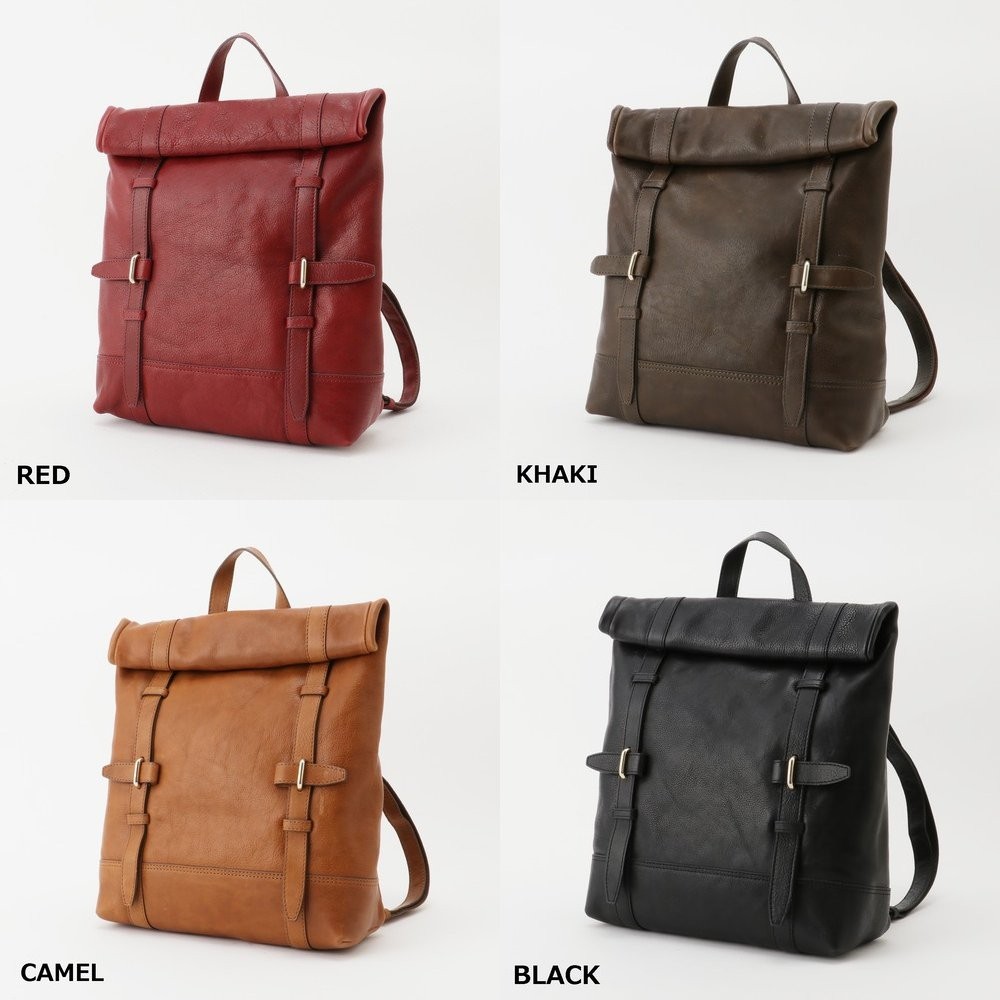 【牛革】　カラフルロールトップリュック　<4色展開>　軽い　ユニセックス　リュック M9242