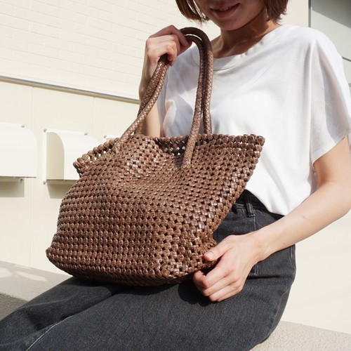 山羊革】石畳編みメッシュトートバッグ Sサイズ 本革 軽い