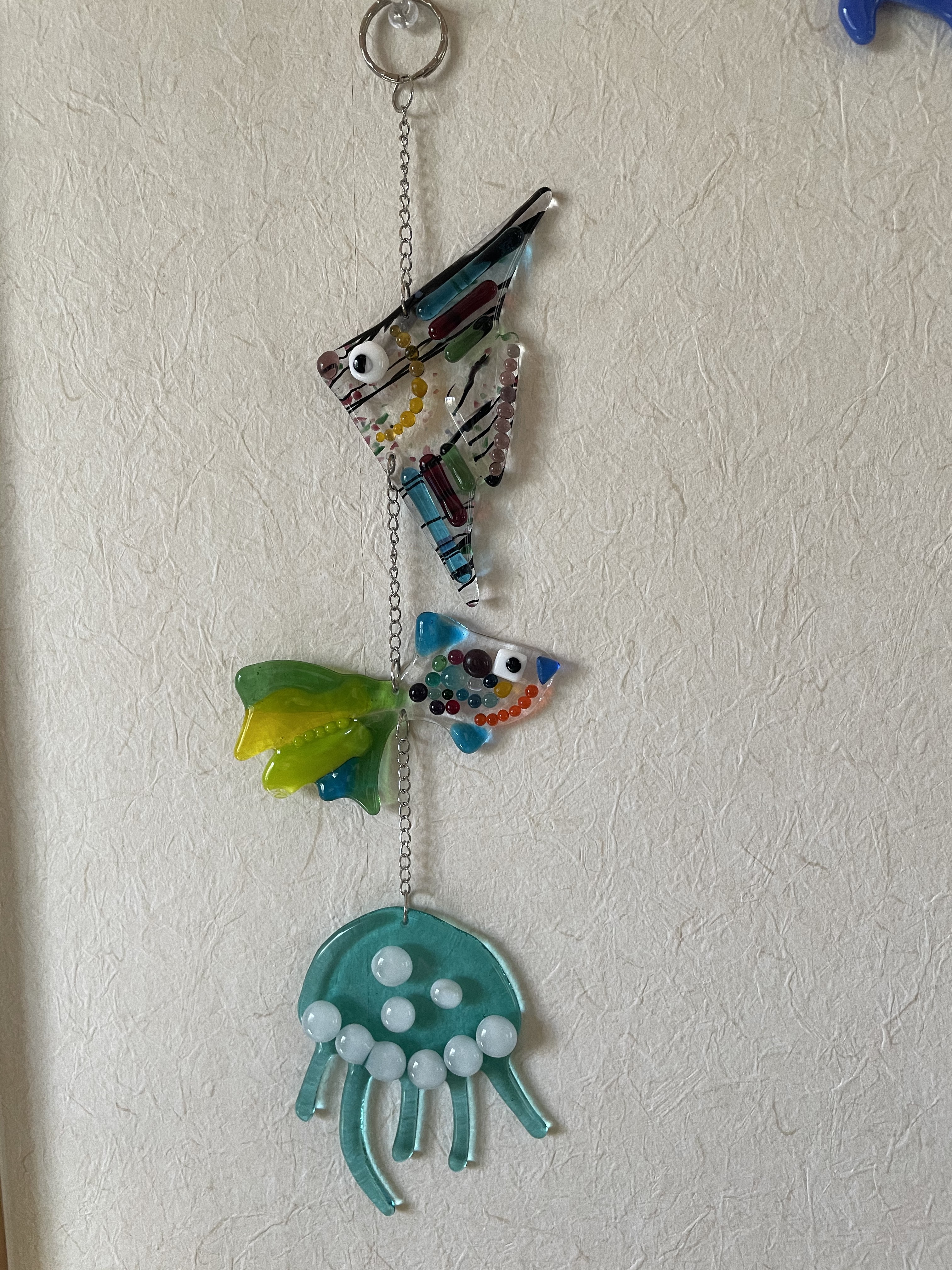 【受注制作】涼しげ　ガラスの熱帯魚　くらげ　オーナメント　サンキャッチャー