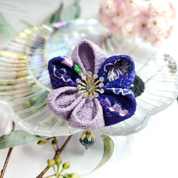 つまみクラフト～紫六弁花和風ヘアバンド 1枚目の画像