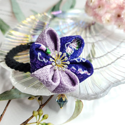 つまみクラフト～紫六弁花和風ヘアバンド 2枚目の画像