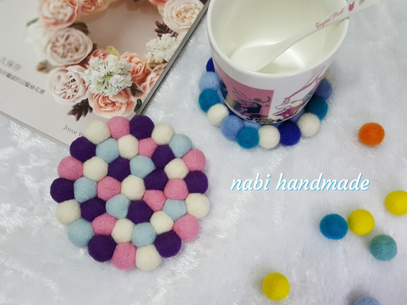 ナビハニーガーデンハンドメイドウールフェルト〜ワルツコースター（ラウンド） 1枚目の画像