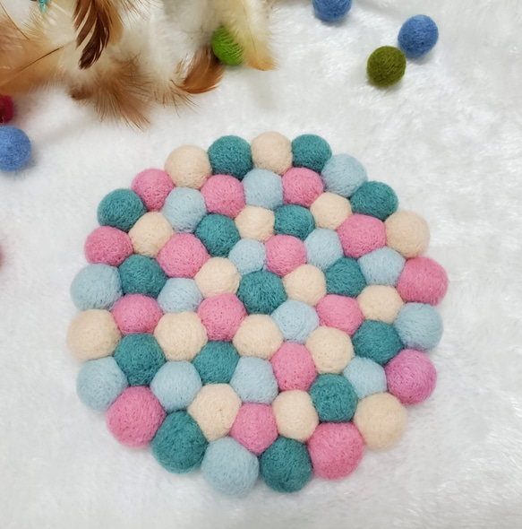 nabi Honey Garden手作りウールフェルト[マカロン]丸型断熱マット/ポットマット 1枚目の画像