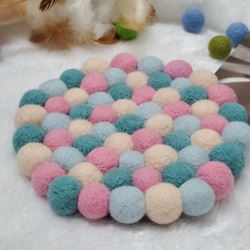 nabi Honey Garden手作りウールフェルト[マカロン]丸型断熱マット/ポットマット 2枚目の画像