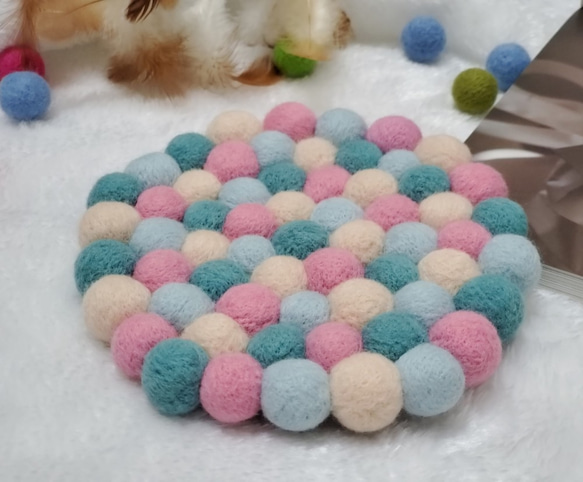 nabi Honey Garden手作りウールフェルト[マカロン]丸型断熱マット/ポットマット 2枚目の画像