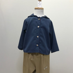 紺セーラー襟の長袖シャツ（ちりめん調）(90) 3枚目の画像