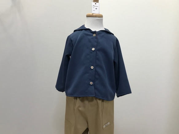 紺セーラー襟の長袖シャツ（ちりめん調）(90) 3枚目の画像