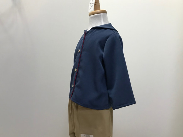 紺セーラー襟の長袖シャツ（ちりめん調）(90) 4枚目の画像