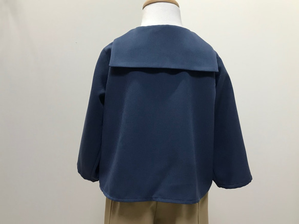 紺セーラー襟の長袖シャツ（ちりめん調）(90) 5枚目の画像