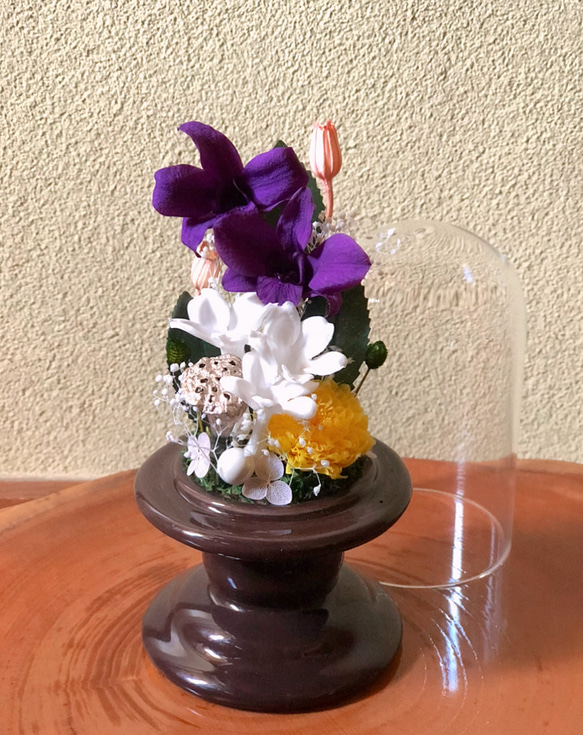 【再販】仏花 お供え花 プリザーブドフラワーガラスドームケース 2枚目の画像