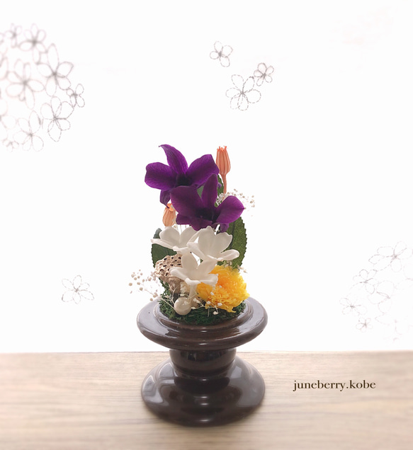 【再販】仏花 お供え花 プリザーブドフラワーガラスドームケース 4枚目の画像
