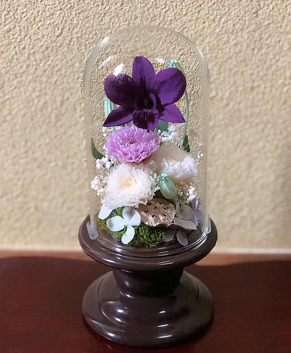 【たくさんの再販】仏花 お供え花 プリザーブドフラワー ガラスドームケース 2枚目の画像