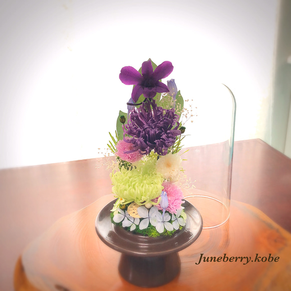 【再販×5】仏花 お供え花 プリザーブドフラワーガラスケース（大） 1枚目の画像