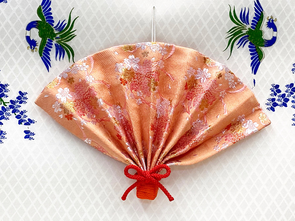 扇子○壁飾り○桜柄○サーモンピンク色○扇-25 その他インテリア
