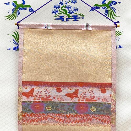 几帳○壁飾り○タペストリー○蝶々・金彩○薄ピンク色○几帳-3 その他