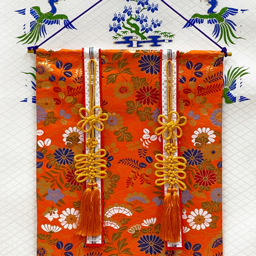 几帳○壁飾り○タペストリー○花柄○朱色○几帳-7 その他