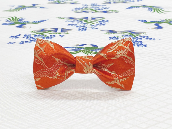 和風リボン○髪飾り○ 蝶ネクタイ○鶴柄○朱赤色○s-58 成人式 卒業式