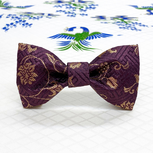 和風リボン○髪飾り○蝶ネクタイ○花唐草柄○紫色○s-70 成人式 卒業式