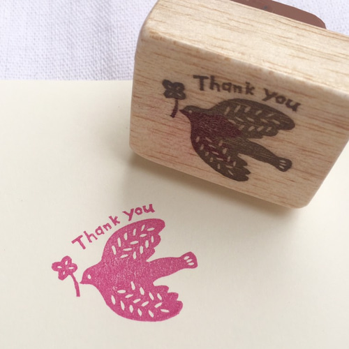 消しゴムはんこ thank you 鳥とクローバーデザイン はんこ・スタンプ