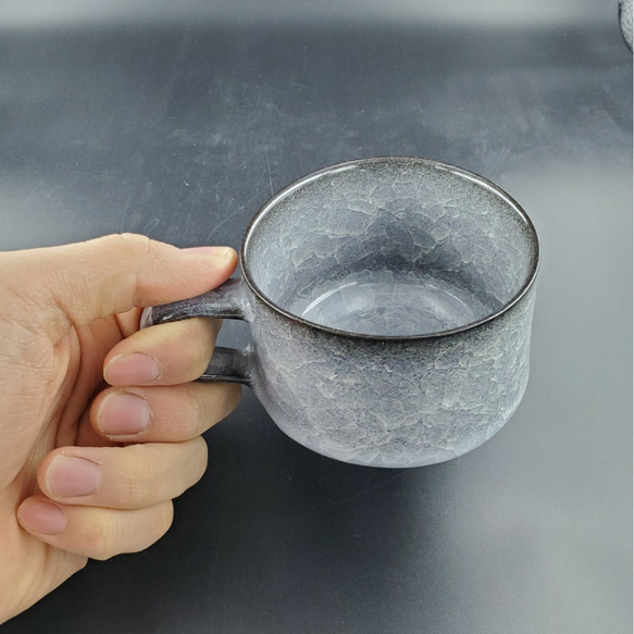 コーヒー・ティーカップLサイズ　海月氷裂釉　＜オプションでソーサー付にも＞ 5枚目の画像