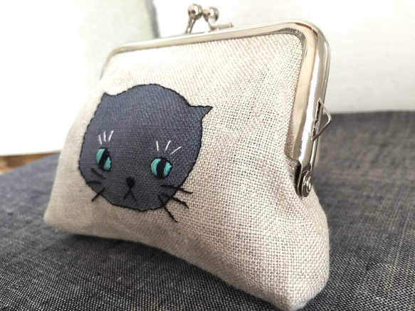 猫さんがま口(ロシアンブルー) 刺繍がま口 猫刺繍 ネコ刺繍 ねこ刺繍 猫がま口 小物入れ カードケース カード入れ 6枚目の画像