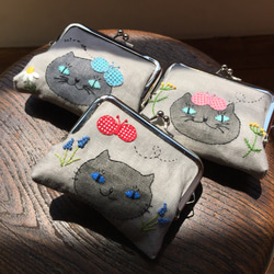 猫さんがま口 青緑おめめのくろねこ ねこ刺繍 がま口 財布 カード入れ 刺繍がま口 10枚目の画像