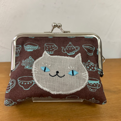 猫さんがま口　ねこがま口　財布　カード入れ　刺繍がま口　猫刺繍　猫がま口 2枚目の画像