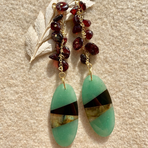 おおぶりアベンチュリン、ラブラドライトピアスチャーム