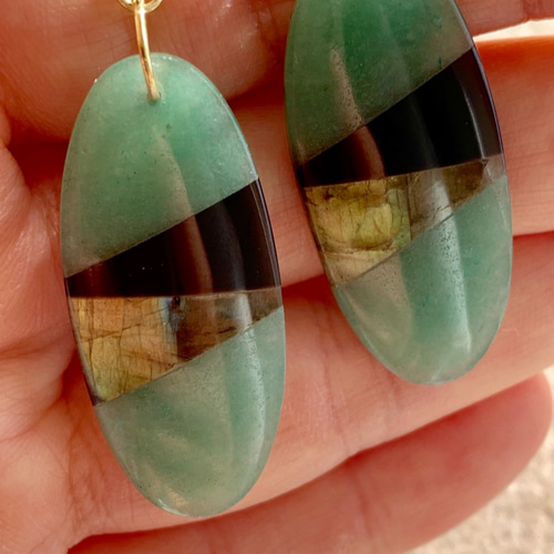 おおぶりアベンチュリン、ラブラドライトピアスチャーム