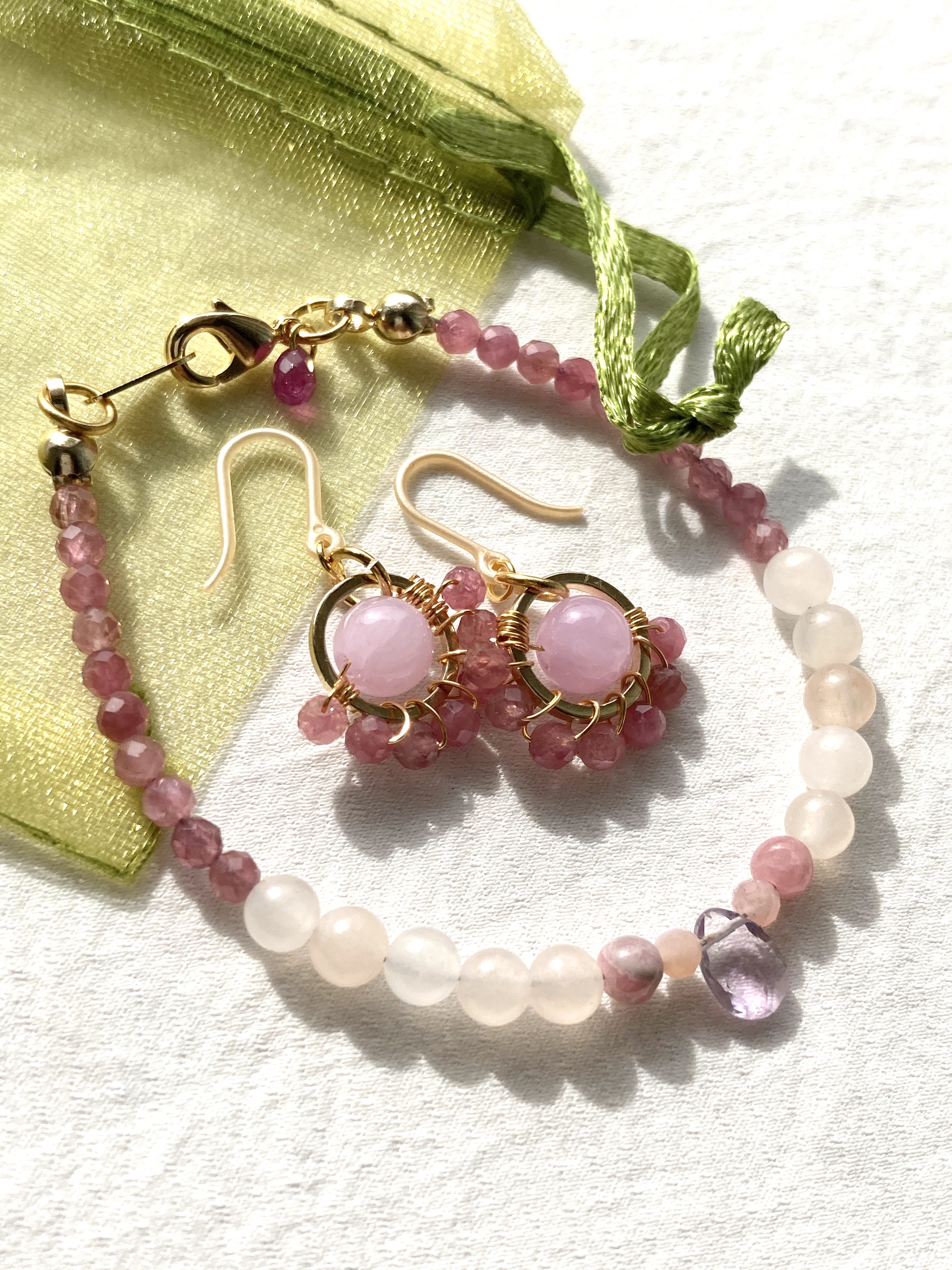 受注製作　ピンクトルマリン&ピンクカルセドニー、ピンクトルマリン&ピンクアメジスト&ルビー&ピンクオパール&インカローズ