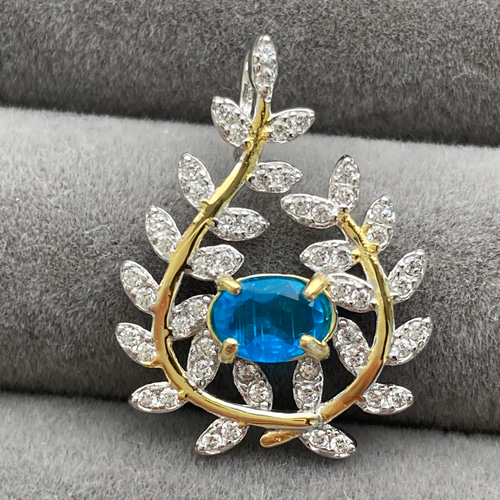 宝石質 ネオンカラーブルーアパタイト ロジウムコーティングシルバー