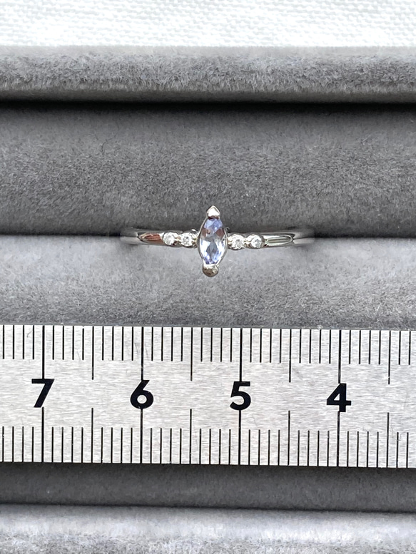 タンザナイト　極小マーキスカット　6×3mm フリーサイズリング　指輪　ロジウムコーティングシルバー925 調整可能 8枚目の画像
