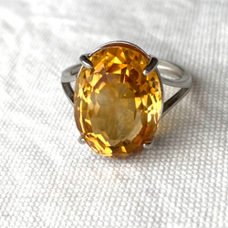 11月誕生石　特大　大粒シトリン　黄水晶　ロジウムコーティングシルバー925 フリーサイズリング　調整可能　指輪　宝石質 2枚目の画像