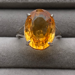 11月誕生石　特大　大粒シトリン　黄水晶　ロジウムコーティングシルバー925 フリーサイズリング　調整可能　指輪　宝石質 3枚目の画像