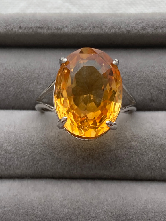 11月誕生石　特大　大粒シトリン　黄水晶　ロジウムコーティングシルバー925 フリーサイズリング　調整可能　指輪　宝石質 3枚目の画像