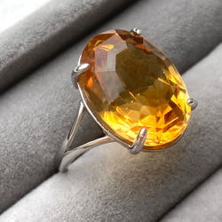 11月誕生石　特大　大粒シトリン　黄水晶　ロジウムコーティングシルバー925 フリーサイズリング　調整可能　指輪　宝石質 4枚目の画像