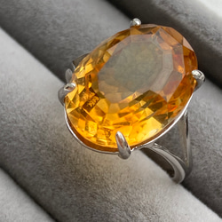 11月誕生石　特大　大粒シトリン　黄水晶　ロジウムコーティングシルバー925 フリーサイズリング　調整可能　指輪　宝石質 5枚目の画像