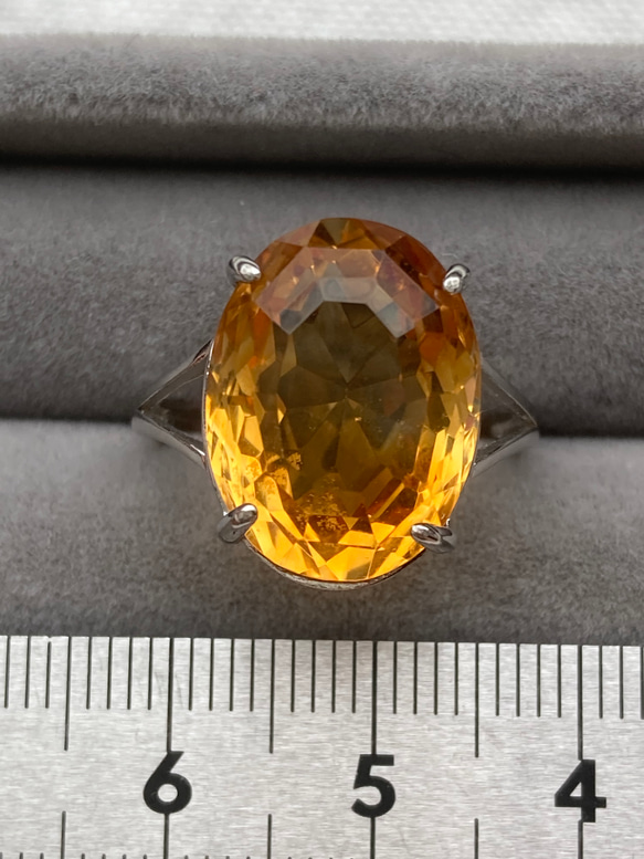 11月誕生石　特大　大粒シトリン　黄水晶　ロジウムコーティングシルバー925 フリーサイズリング　調整可能　指輪　宝石質 6枚目の画像