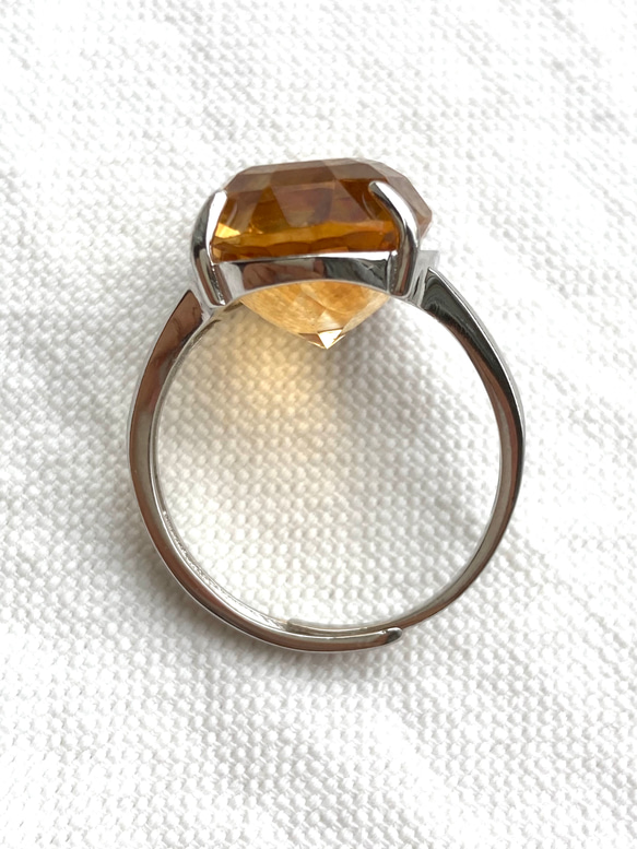 11月誕生石　特大　大粒シトリン　黄水晶　ロジウムコーティングシルバー925 フリーサイズリング　調整可能　指輪　宝石質 7枚目の画像