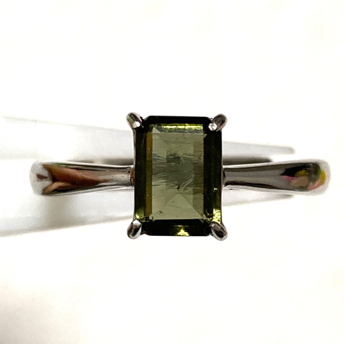 大粒7×5mm モルダバイト ロジウムコーティングシルバー925 