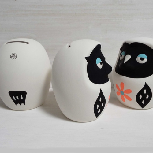 花の北欧色フクロウだるま素焼き置物貯金箱＊（2回目再販）六