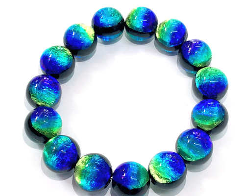 ケラママリン 蓄光 ホタルガラス 14mm ブレスレット 沖縄ケラマブルー