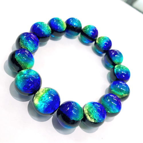 ケラママリン 蓄光 ホタルガラス 14mm ブレスレット 沖縄ケラマブルー