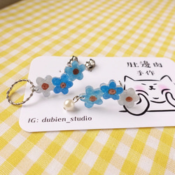 [DuBien_Handmade]秋の風の花x手描きのイヤリング-ブルー 3枚目の画像