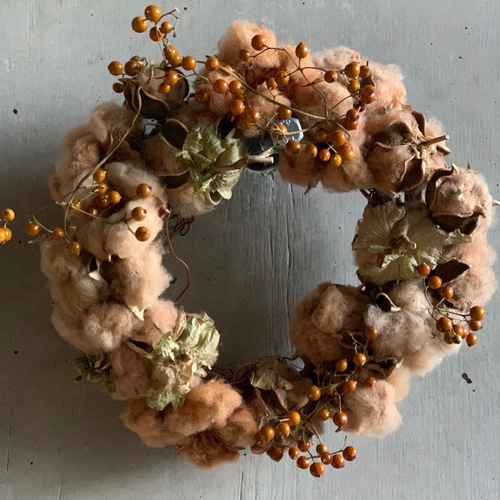 ドライフラワー 国産コットンのベージュリース リース AtelierBRAZO  