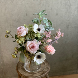 【母の日】＊再販＊アーティフィシャルフラワー　桜色のバラとアネモネのミニブーケ 4枚目の画像