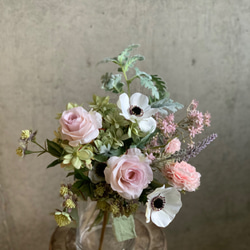 【母の日】＊再販＊アーティフィシャルフラワー　桜色のバラとアネモネのミニブーケ 7枚目の画像