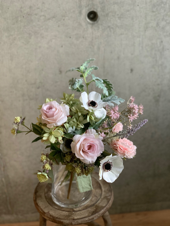 【母の日】＊再販＊アーティフィシャルフラワー　桜色のバラとアネモネのミニブーケ 7枚目の画像