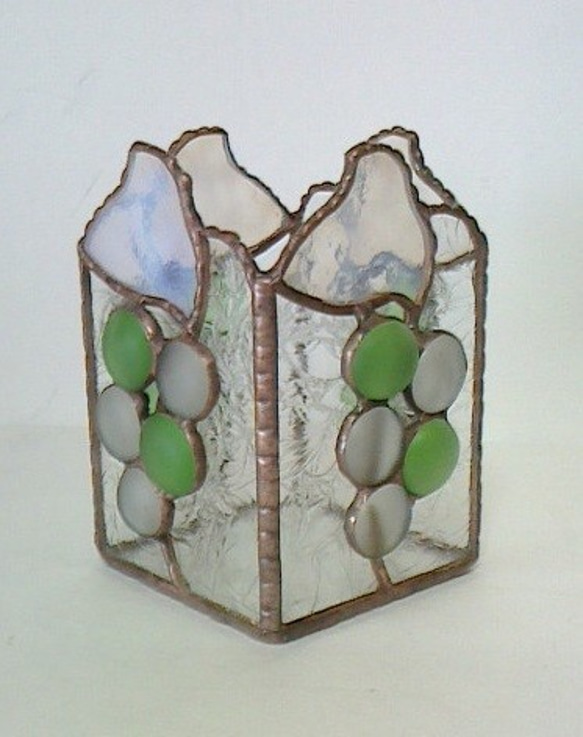 谷川菁山　粉引湯冷　D326 谷川菁山 粉引湯冷 D326 筆立（葡萄画）